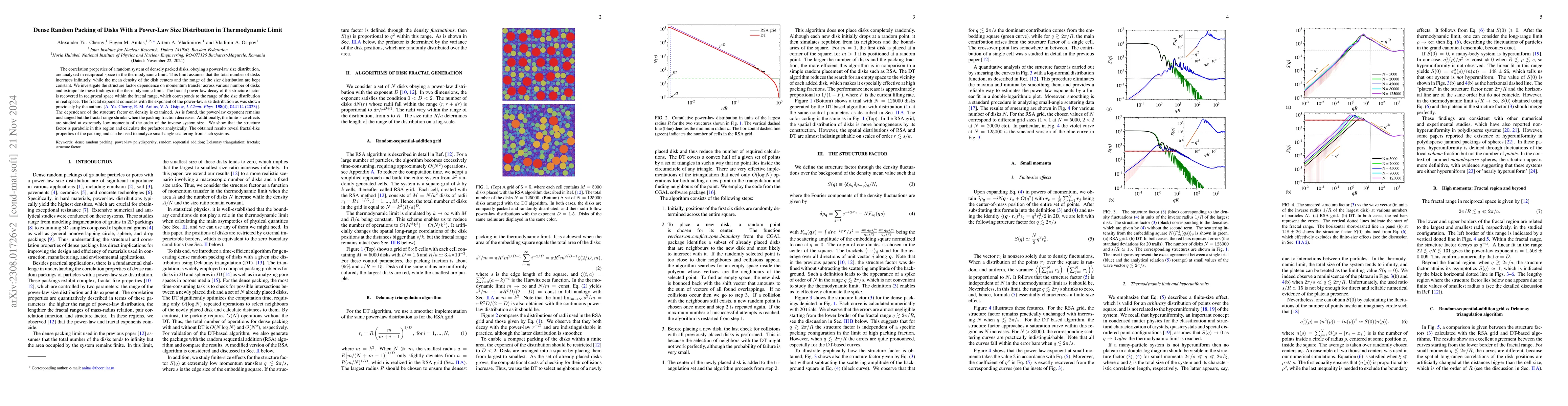 Thumbnail for Dense Random Packing of Disks With a Power-Law Size Distribution in
  Thermodynamic Limit: Fractal-like Properties