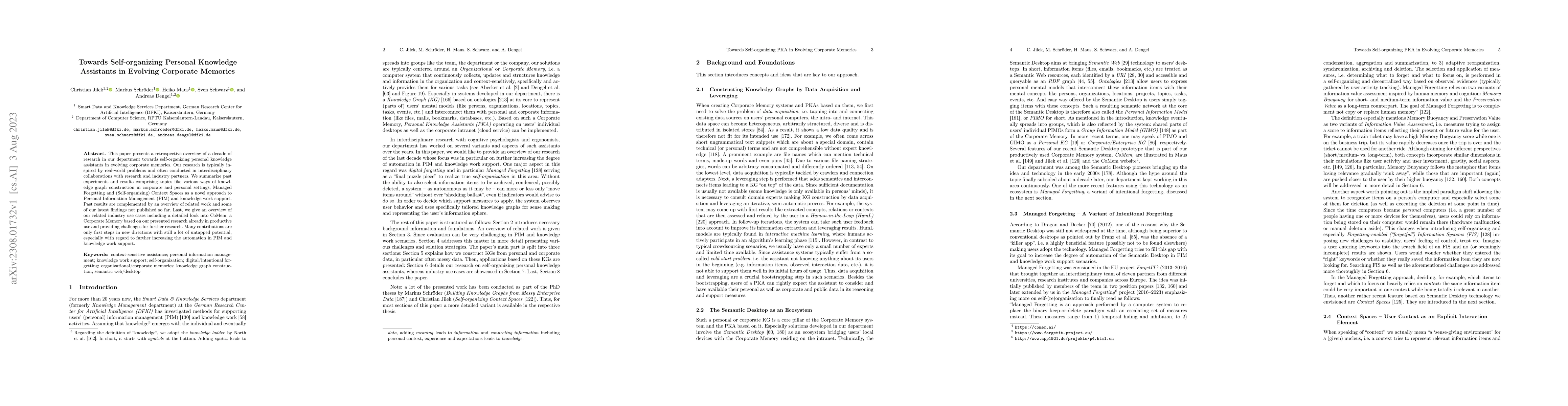 Thumbnail for Towards Self-organizing Personal Knowledge Assistants in Evolving
  Corporate Memories