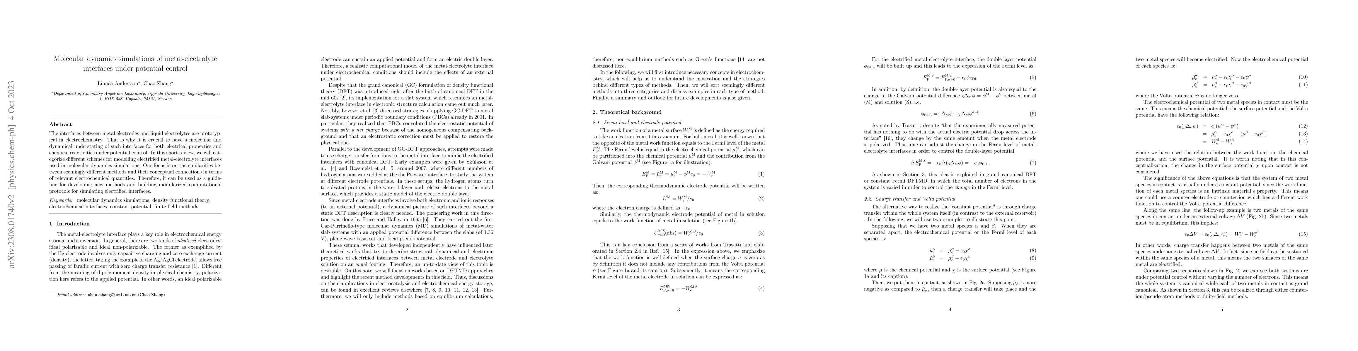 Thumbnail for Molecular dynamics simulations of metal-electrolyte interfaces under
  potential control