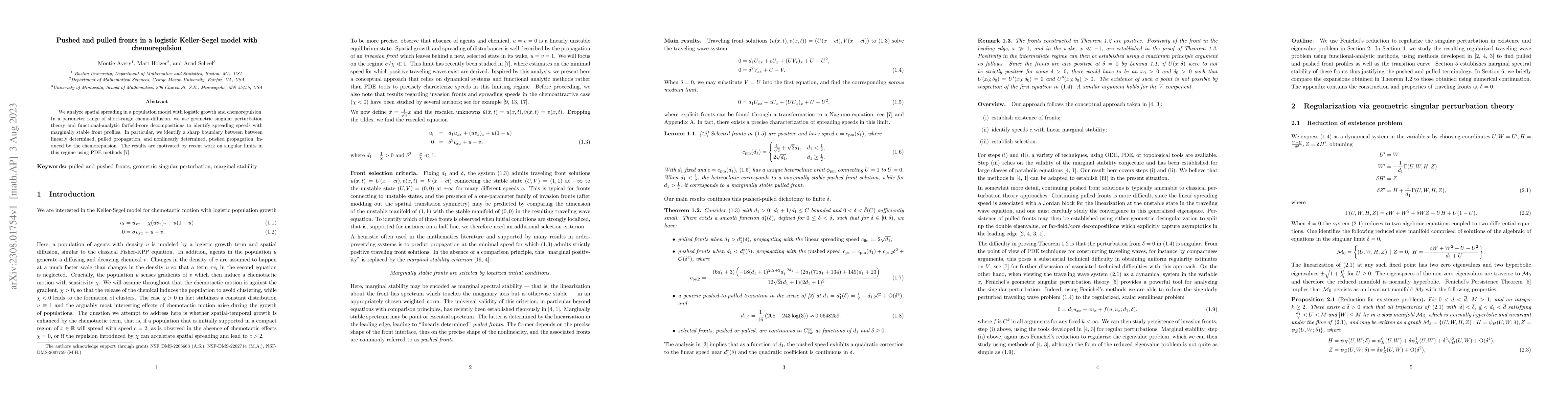 Thumbnail for Pushed and pulled fronts in a logistic Keller-Segel model with
  chemorepulsion