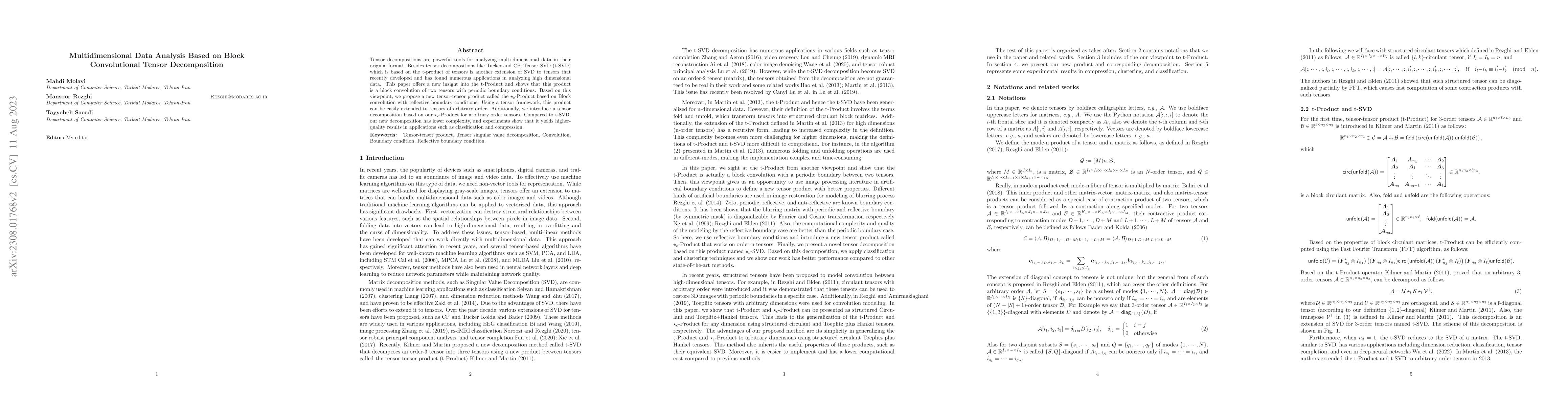 Thumbnail for Multidimensional Data Analysis Based on Block Convolutional Tensor
  Decomposition