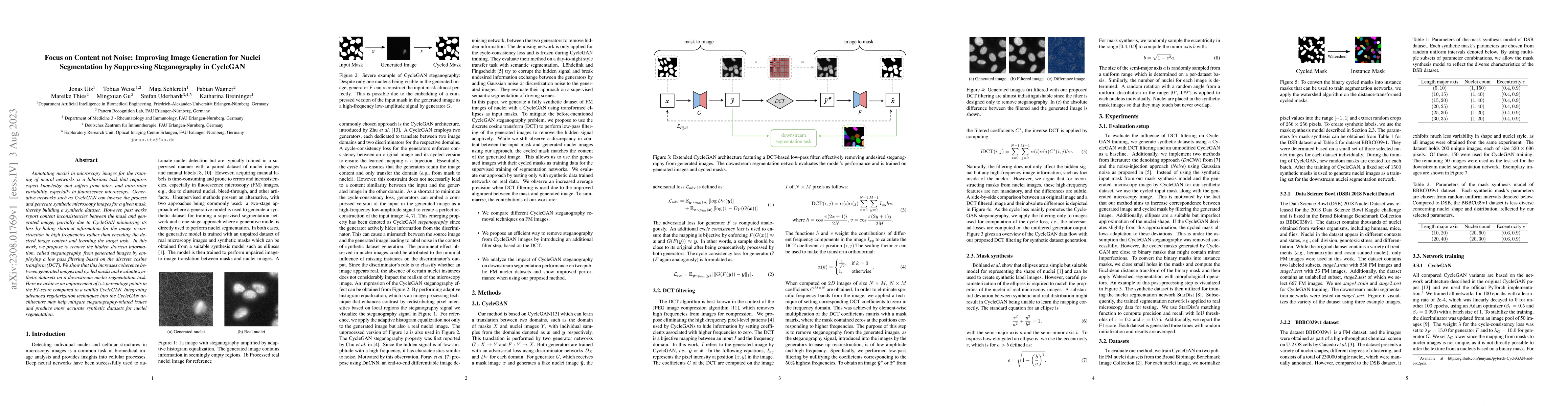 Thumbnail for Focus on Content not Noise: Improving Image Generation for Nuclei
  Segmentation by Suppressing Steganography in CycleGAN