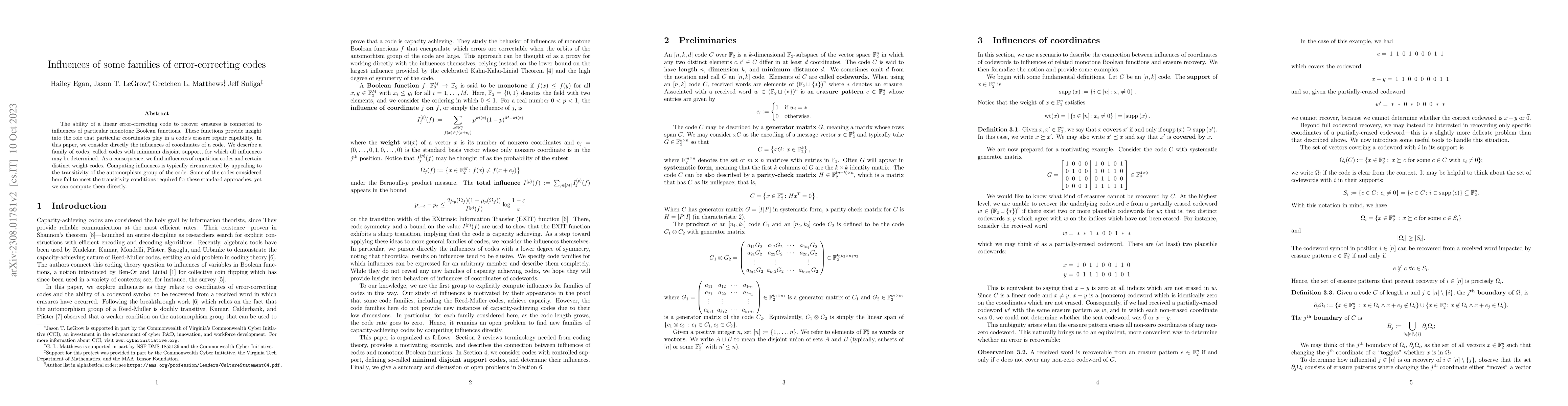 Thumbnail for Influences of some families of error-correcting codes
