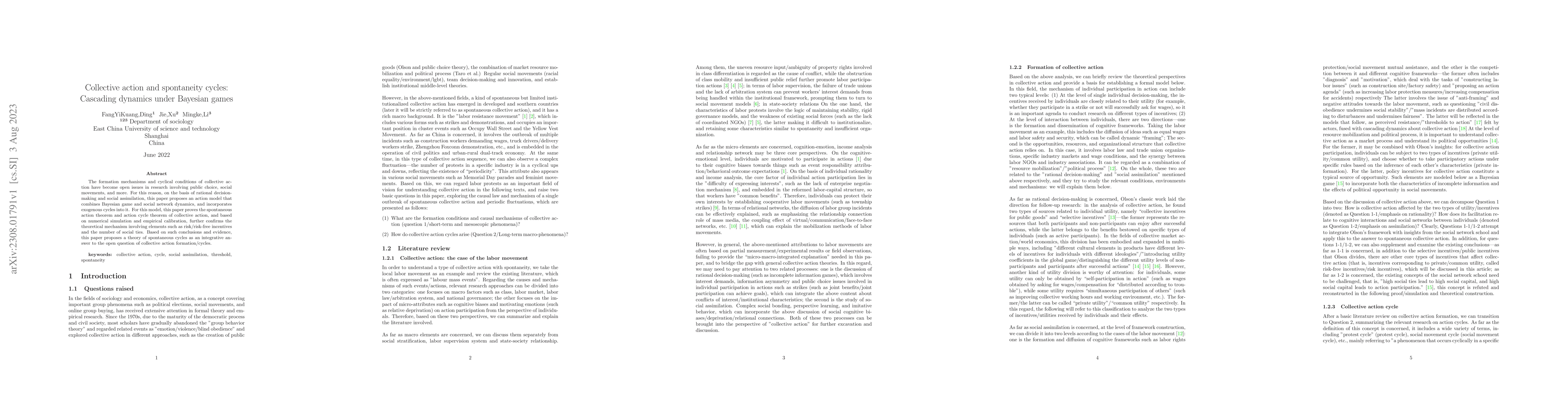 Thumbnail for Collective action and spontaneity cycles: Cascading dynamics under
  Bayesian games