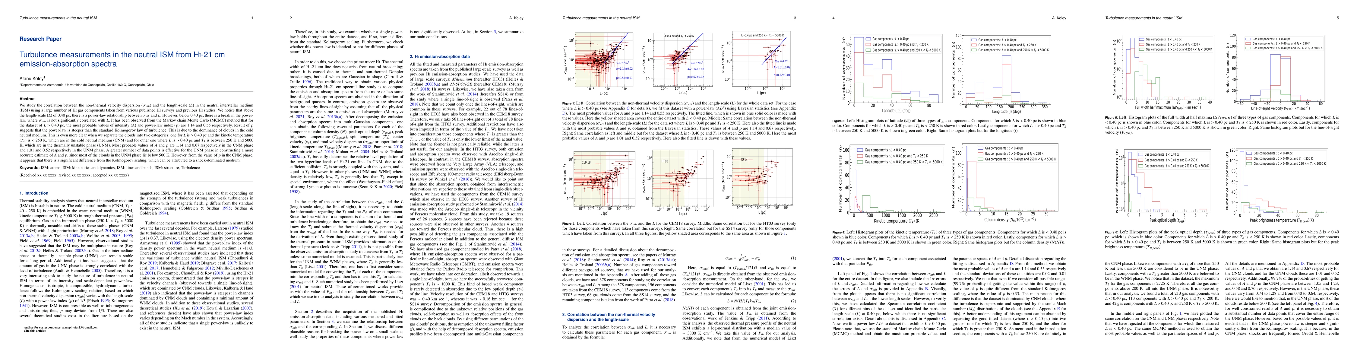 Thumbnail for Turbulence measurements in the neutral ISM from Hi-21 cm
  emission-absorption spectra