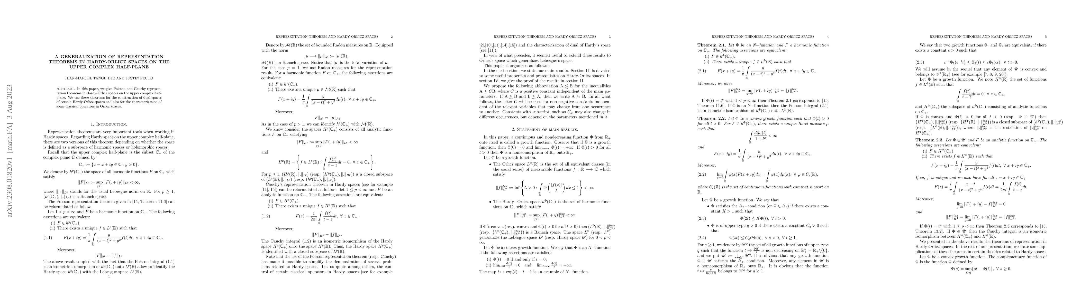 Thumbnail for A generalization of representation theorems in Hardy-Orlicz spaces on
  the upper complex half-plane