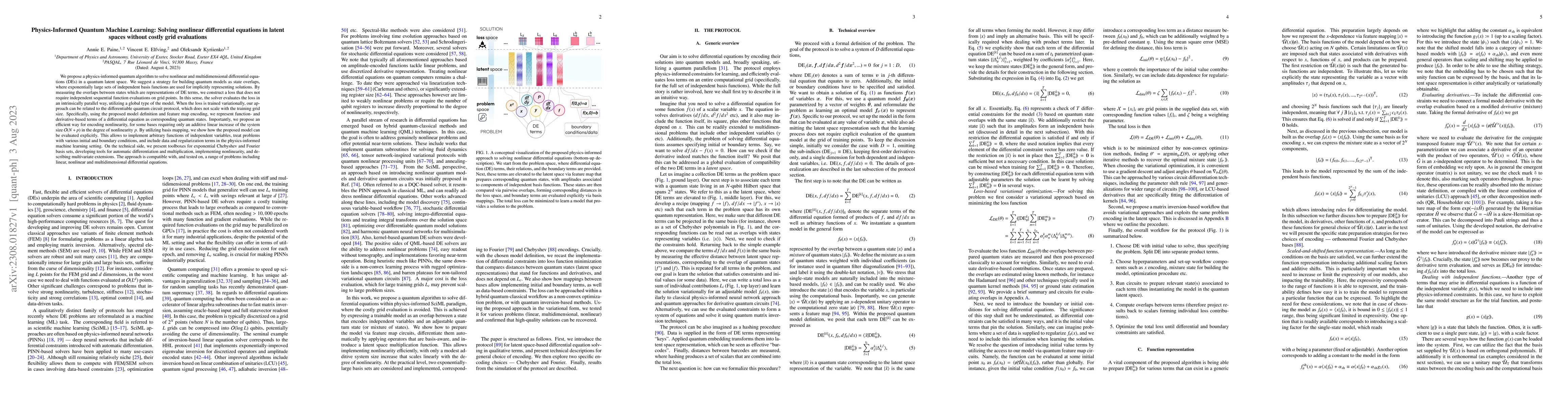 Thumbnail for Physics-Informed Quantum Machine Learning: Solving nonlinear
  differential equations in latent spaces without costly grid evaluations