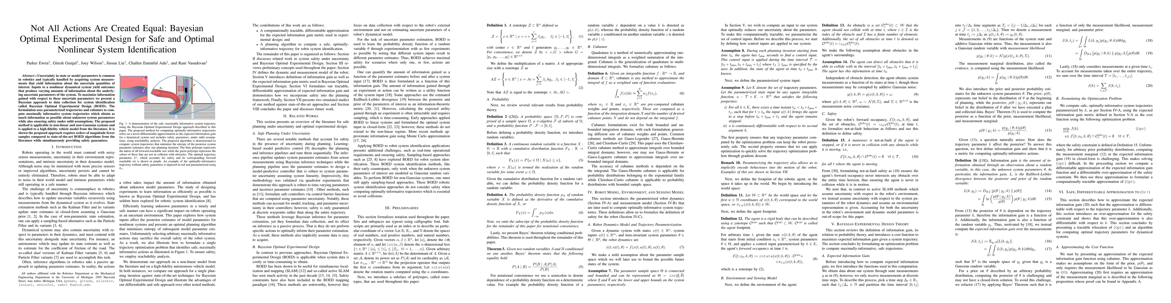 Thumbnail for Not All Actions Are Created Equal: Bayesian Optimal Experimental Design
  for Safe and Optimal Nonlinear System Identification