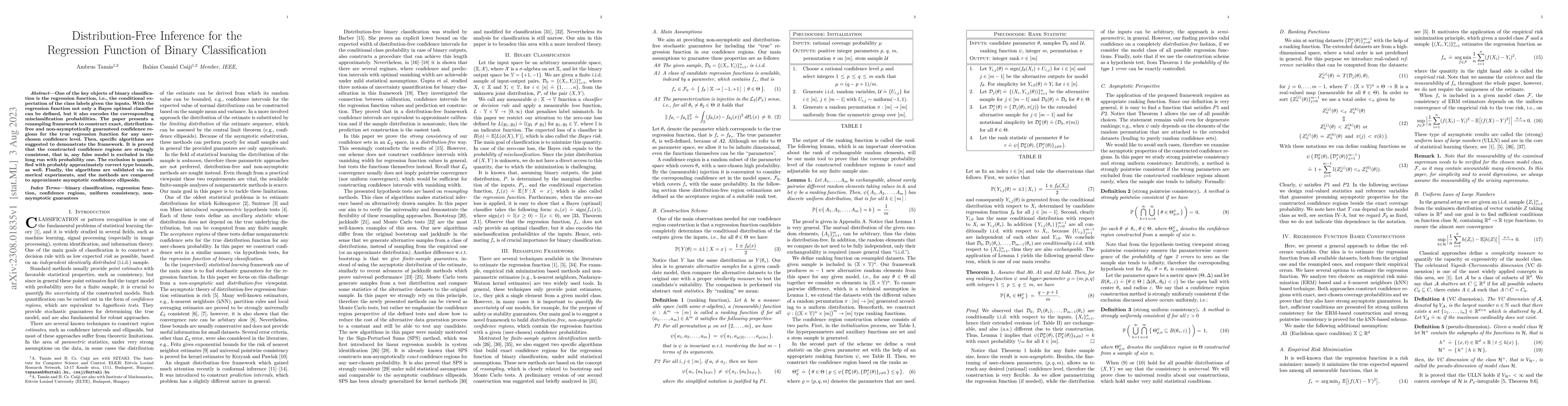 Thumbnail for Distribution-Free Inference for the Regression Function of Binary
  Classification