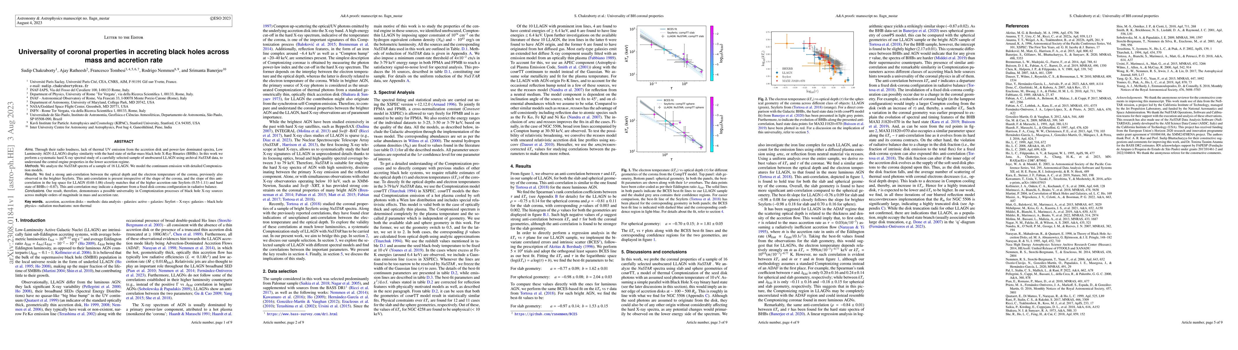 Thumbnail for Universality of coronal properties in accreting black holes across mass
  and accretion rate