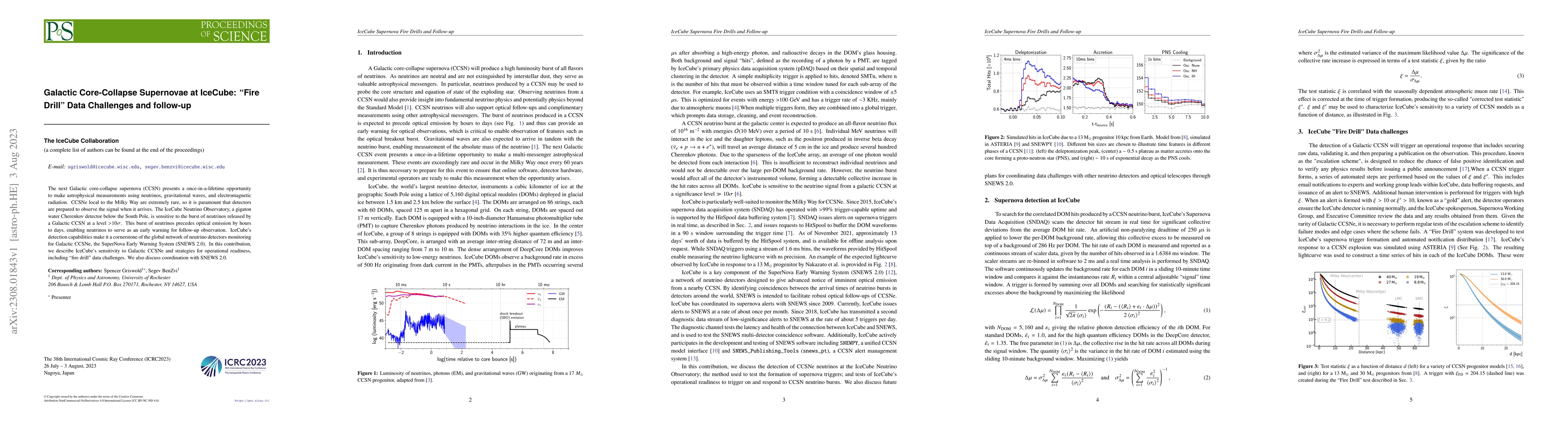 Thumbnail for Galactic Core-Collapse Supernovae at IceCube: "Fire Drill" Data
  Challenges and follow-up