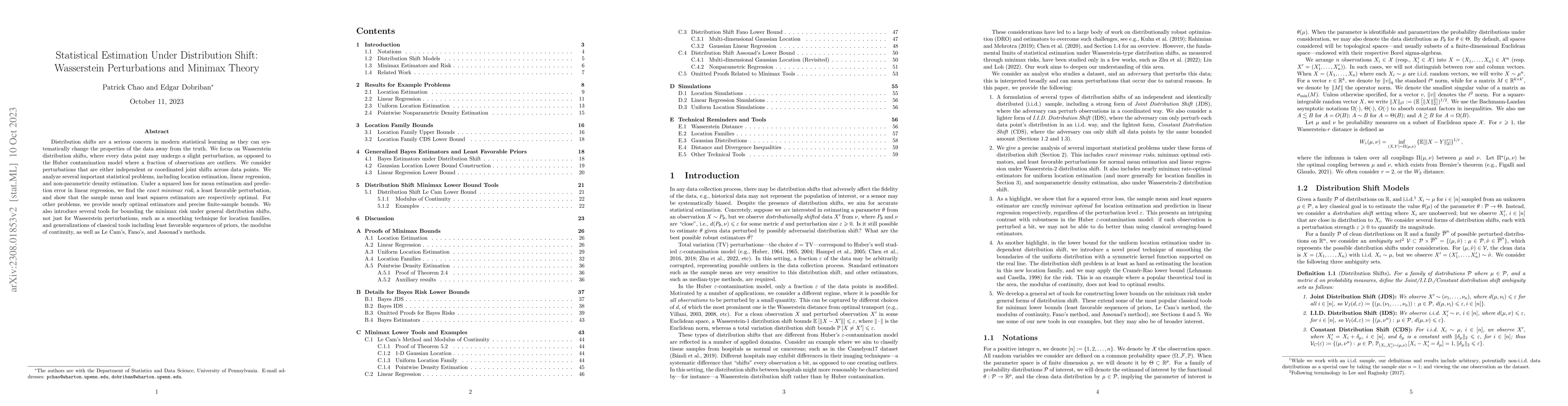 Thumbnail for Statistical Estimation Under Distribution Shift: Wasserstein
  Perturbations and Minimax Theory