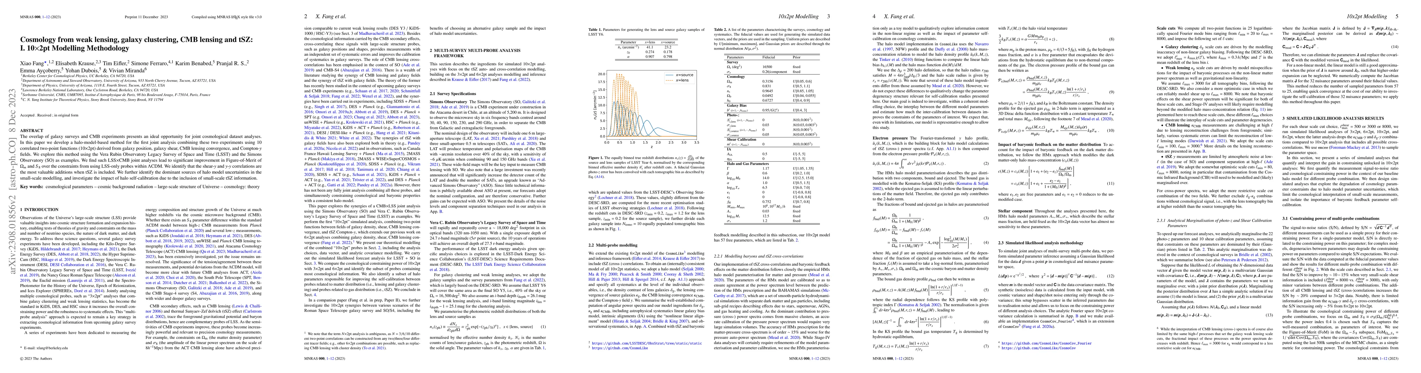 Thumbnail for Cosmology from weak lensing, galaxy clustering, CMB lensing and tSZ: I.
  10x2pt Modelling Methodology