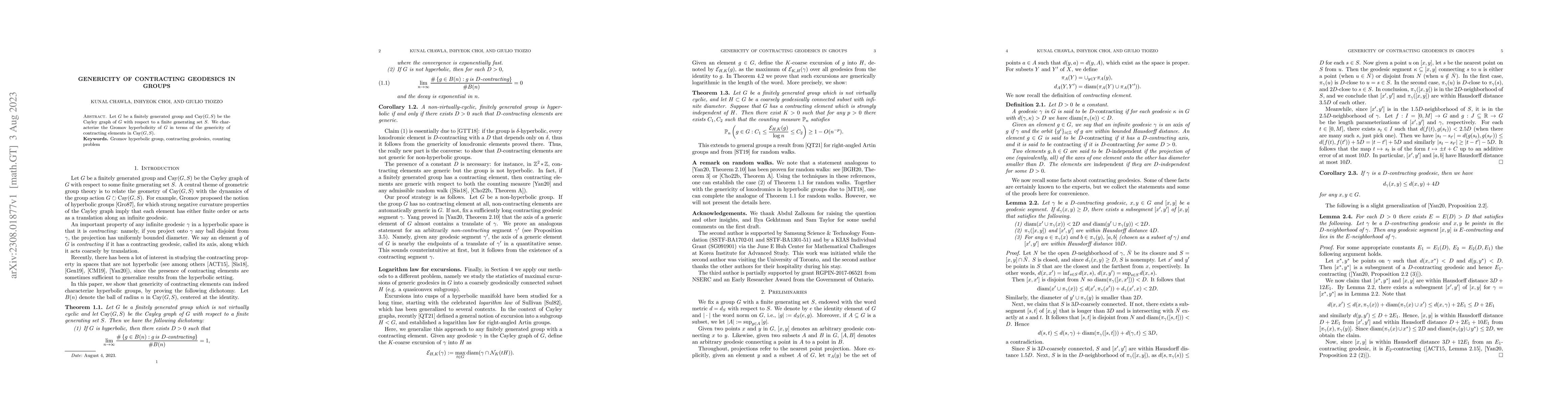 Thumbnail for Genericity of contracting geodesics in groups