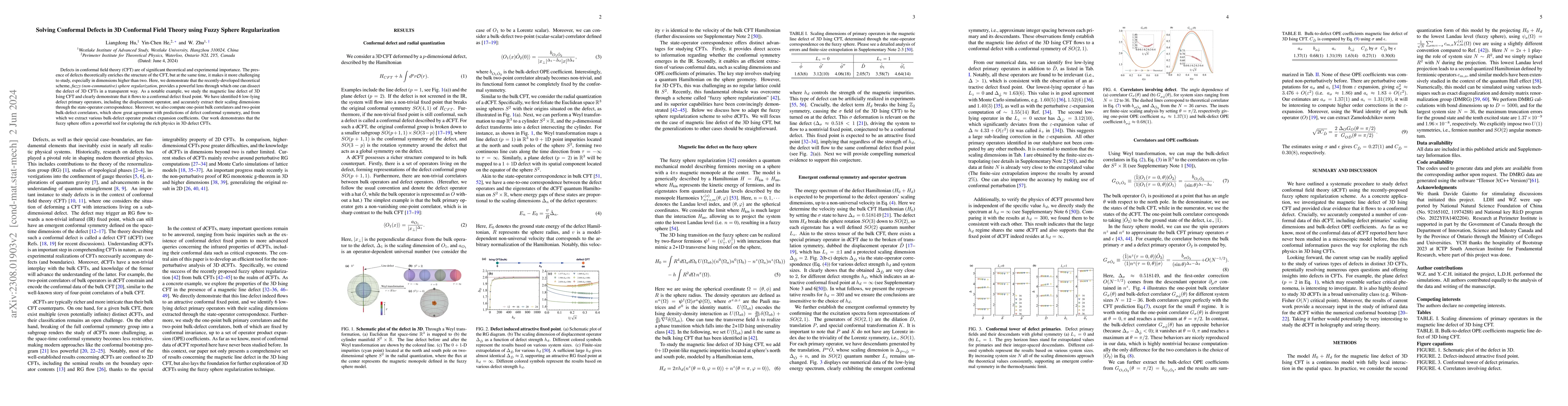 Thumbnail for Solving Conformal Defects in 3D Conformal Field Theory using Fuzzy
  Sphere Regularization