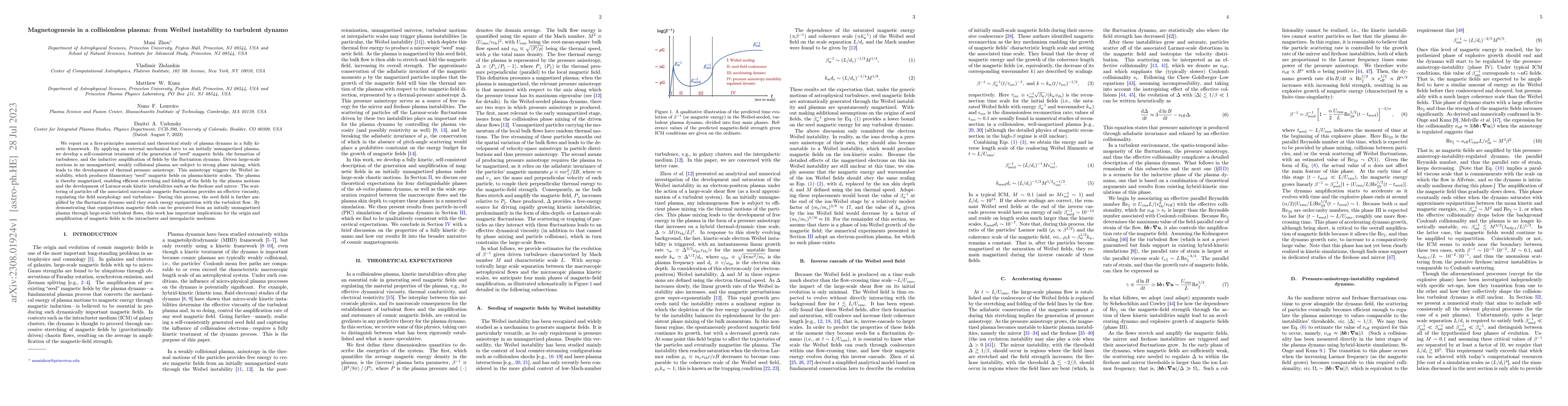Thumbnail for Magnetogenesis in a collisionless plasma: from Weibel instability to
  turbulent dynamo