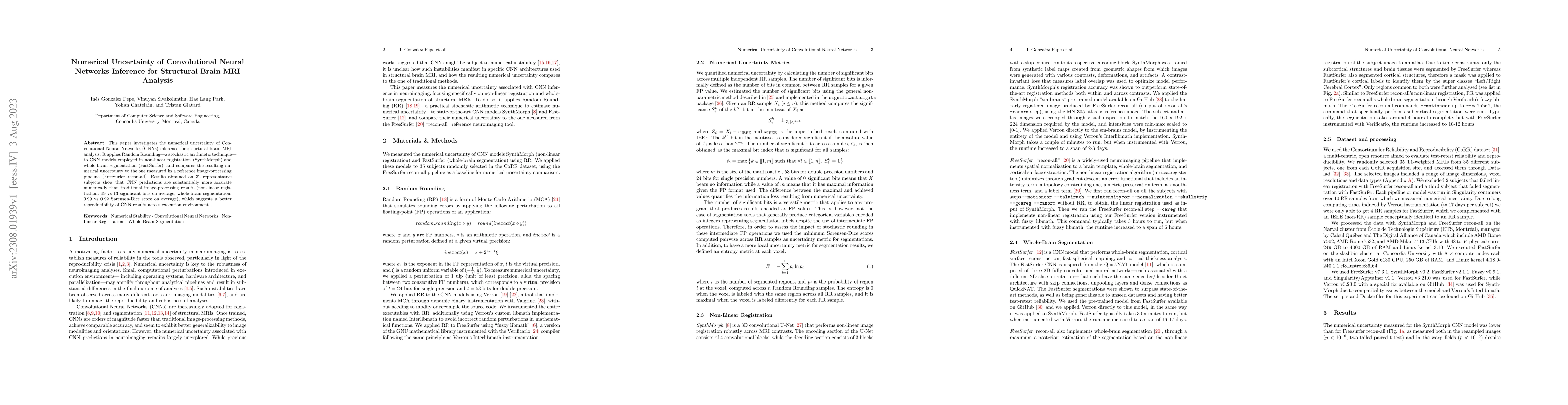 Thumbnail for Numerical Uncertainty of Convolutional Neural Networks Inference for
  Structural Brain MRI Analysis