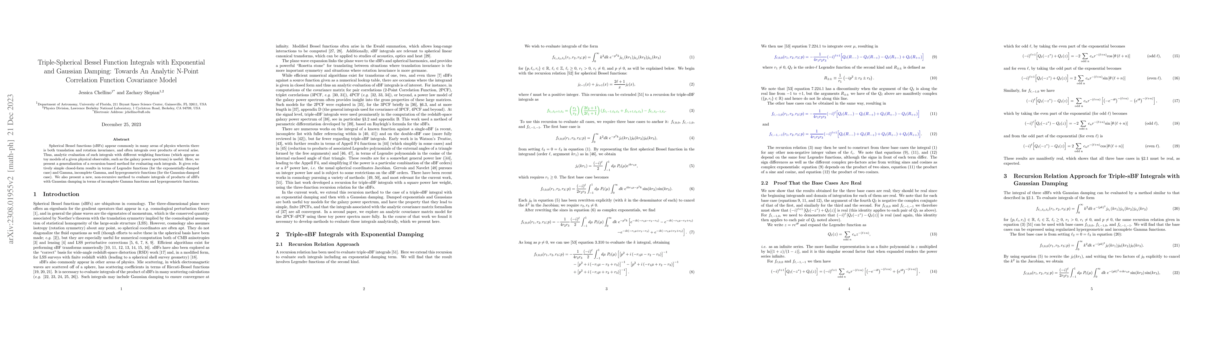 Thumbnail for Triple-Spherical Bessel Function Integrals with Exponential and Gaussian
  Damping: Towards an Analytic N-Point Correlation Function Covariance Model