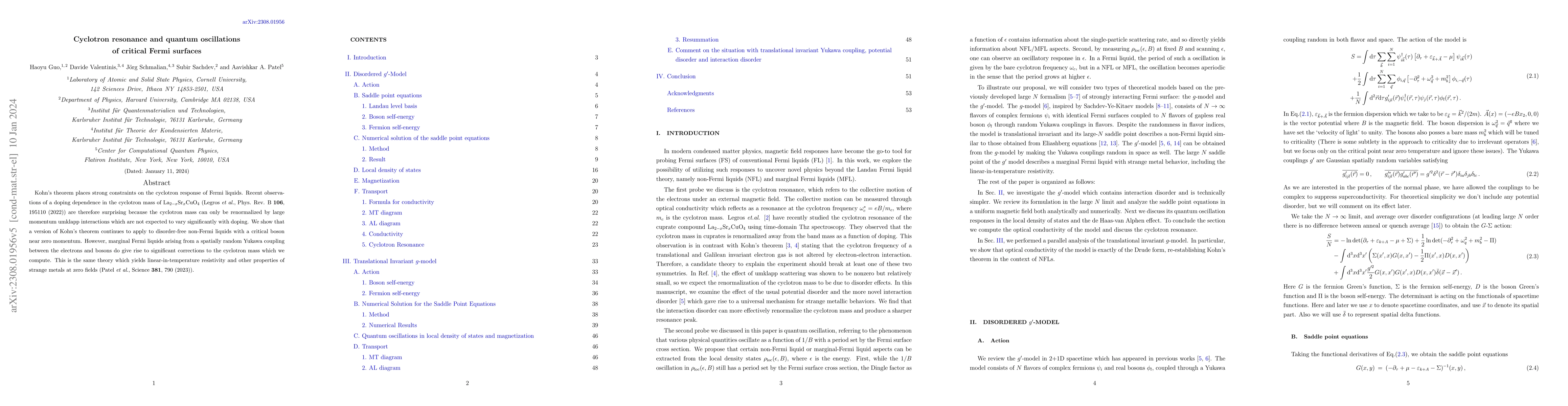 Thumbnail for Cyclotron resonance and quantum oscillations of critical Fermi surfaces