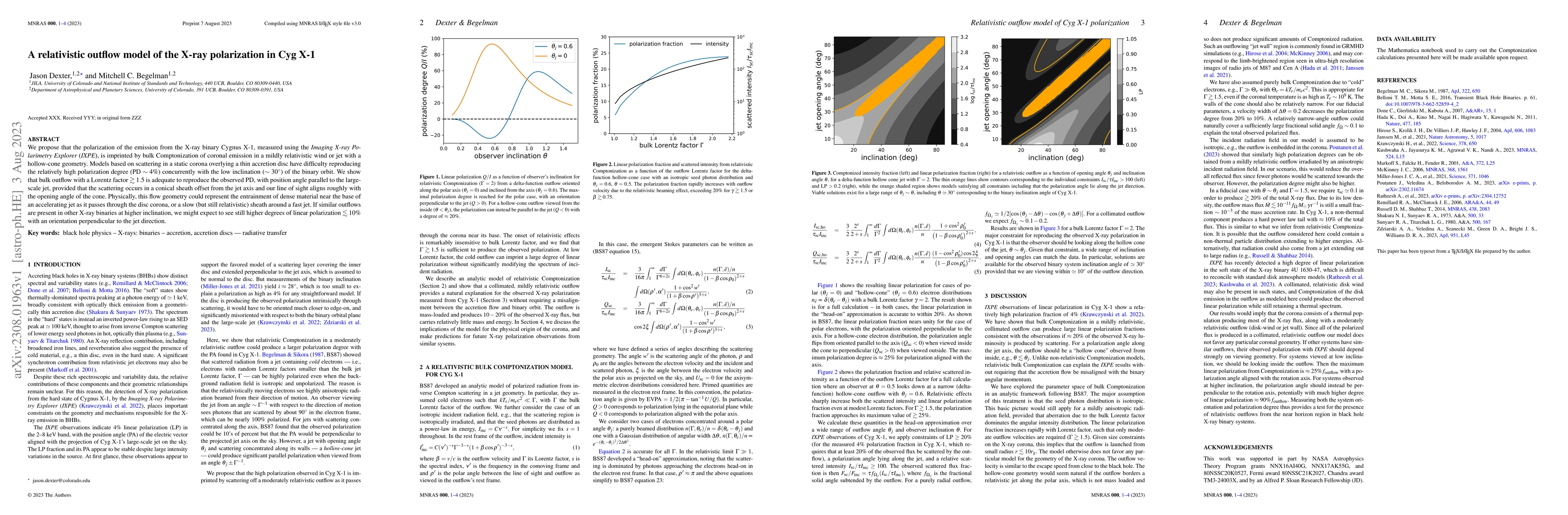 Thumbnail for A relativistic outflow model of the X-ray polarization in Cyg X-1