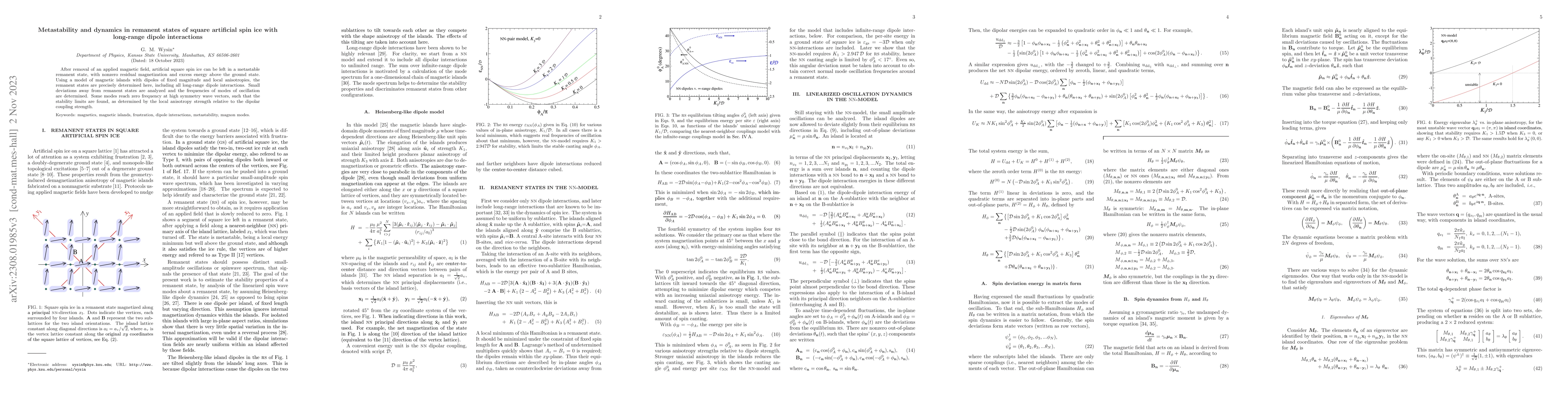 Thumbnail for Metastability and dynamics in remanent states of square artificial spin
  ice with long-range dipole interactions