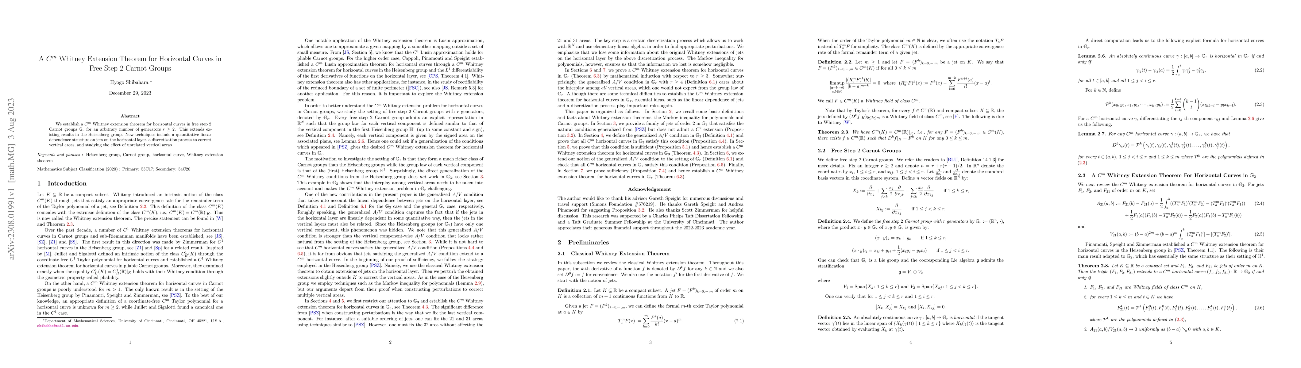 Thumbnail for A $C^m$ Whitney Extension Theorem for Horizontal Curves in Free Step $2$
  Carnot Groups