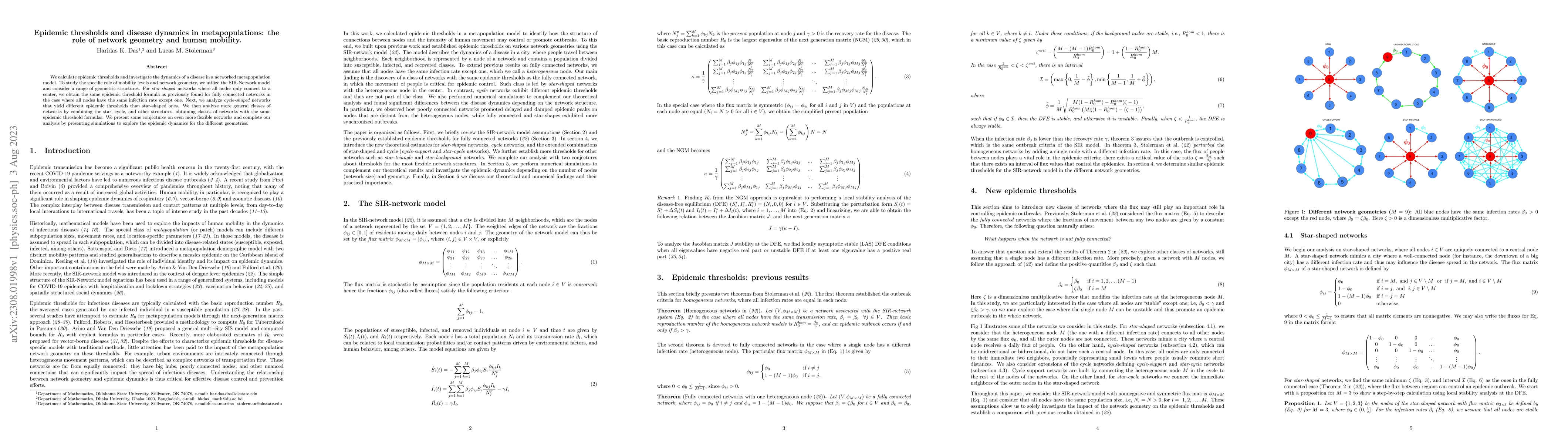 Thumbnail for Epidemic thresholds and disease dynamics in metapopulations: the role of
  network geometry and human mobility