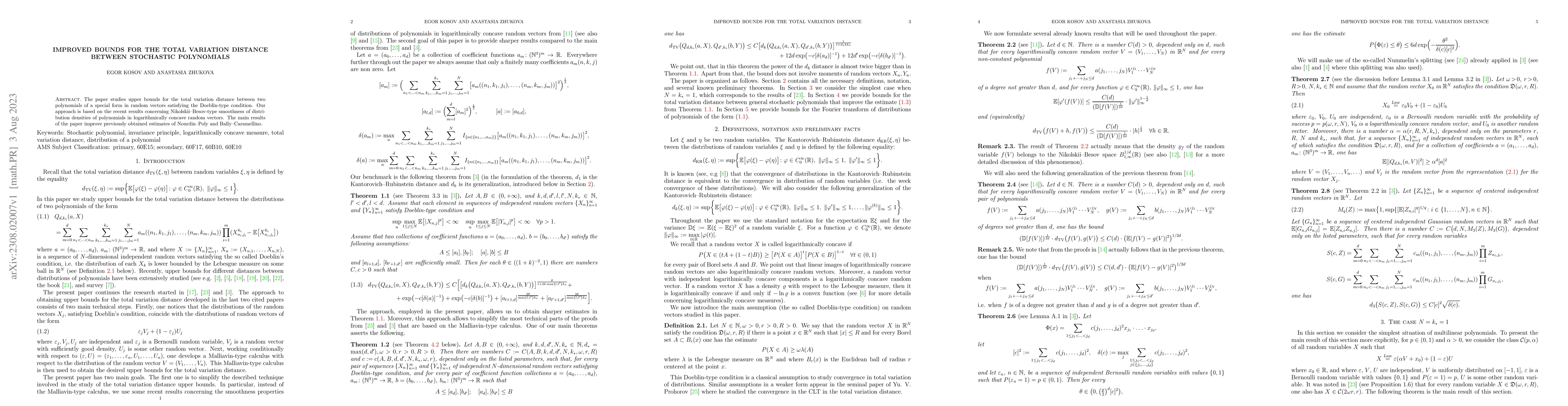 Thumbnail for Improved bounds for the total variation distance between stochastic
  polynomials