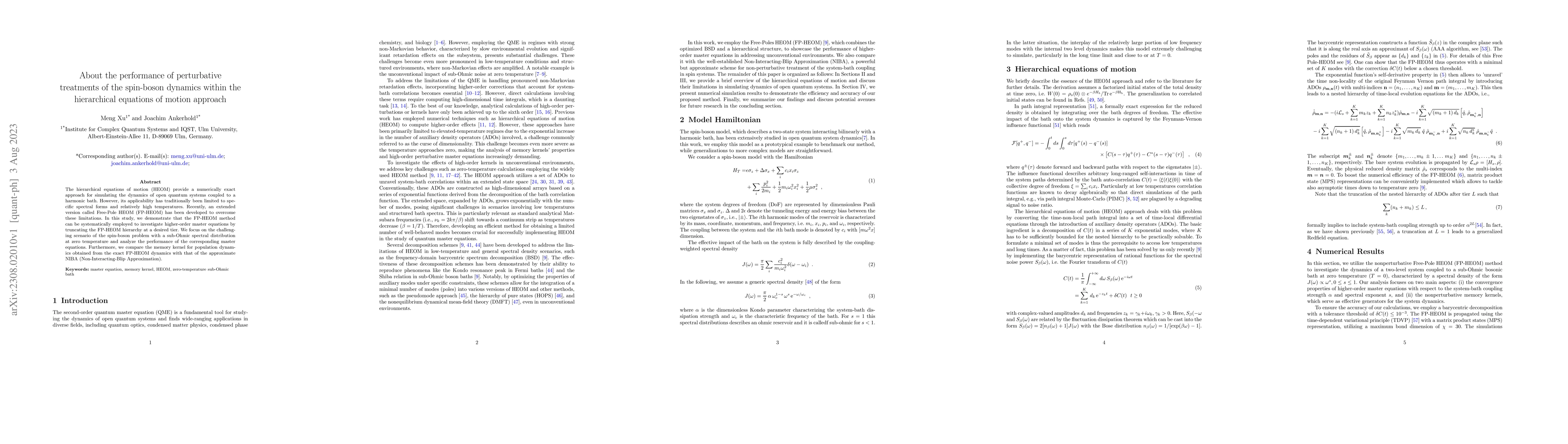 Thumbnail for About the performance of perturbative treatments of the spin-boson
  dynamics within the hierarchical equations of motion approach