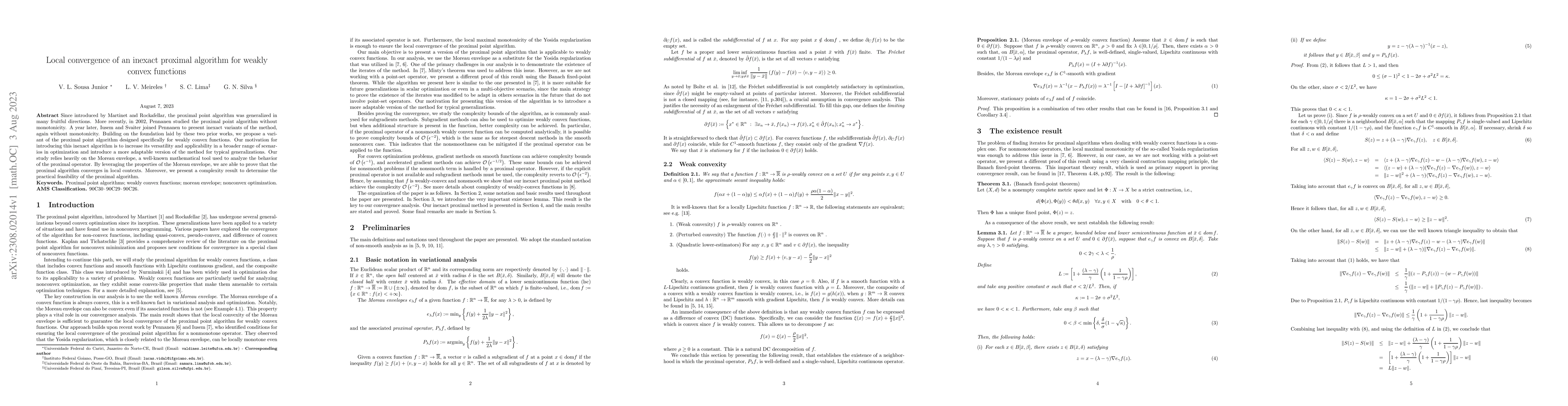 Thumbnail for Local convergence of an inexact proximal algorithm for weakly convex
  functions