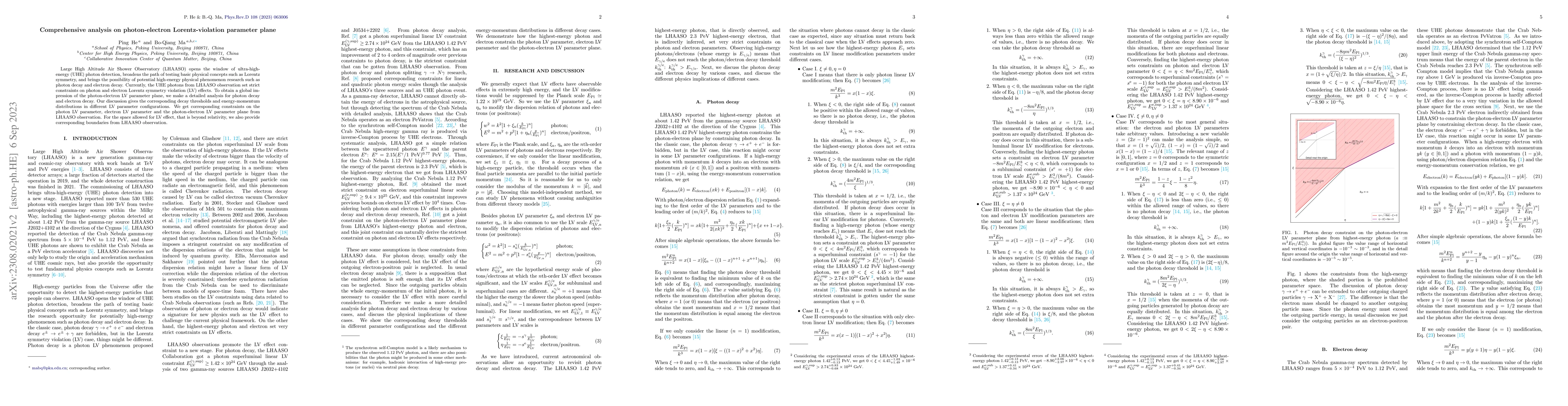 Thumbnail for Comprehensive analysis on photon-electron Lorentz-violation parameter
  plane