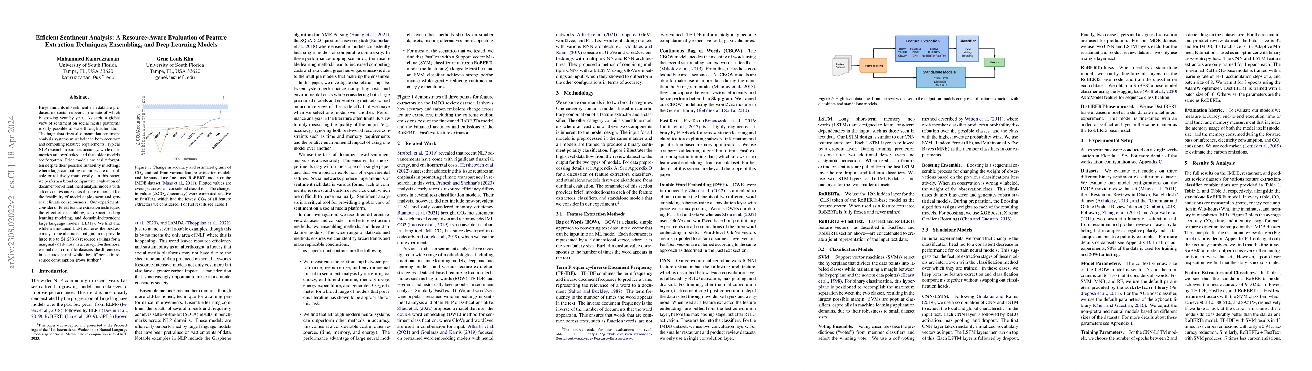 Thumbnail for Efficient Sentiment Analysis: A Resource-Aware Evaluation of Feature
  Extraction Techniques, Ensembling, and Deep Learning Models