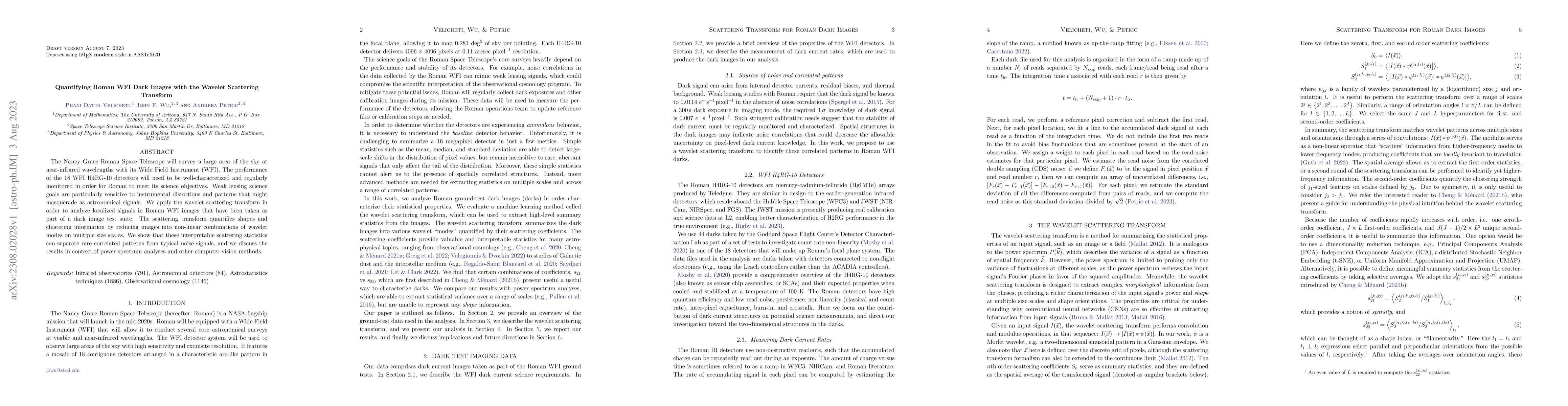 Thumbnail for Quantifying Roman WFI Dark Images with the Wavelet Scattering Transform