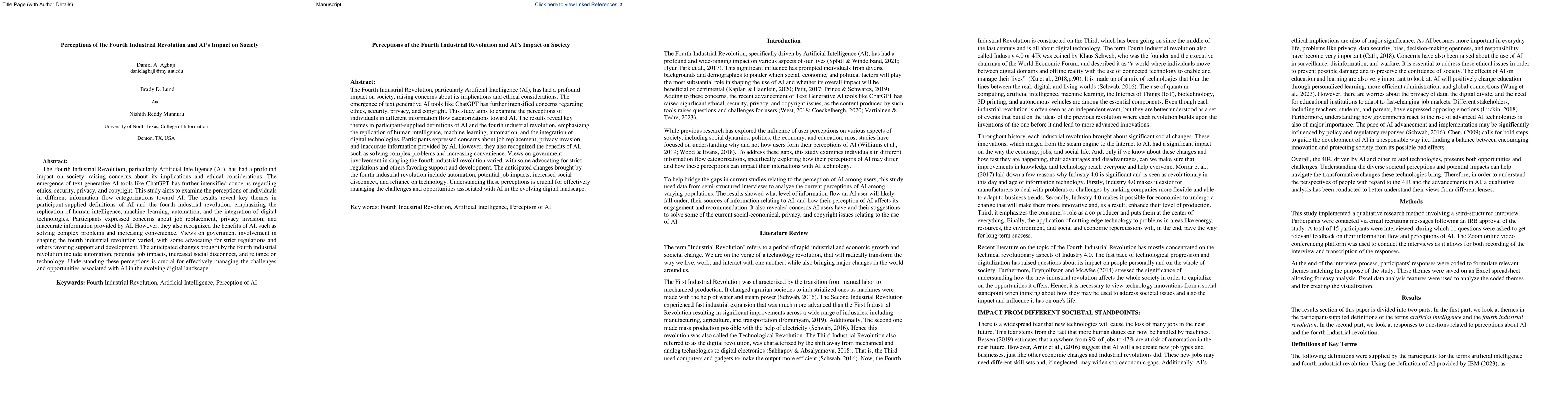 Thumbnail for Perceptions of the Fourth Industrial Revolution and Artificial
  Intelligence Impact on Society