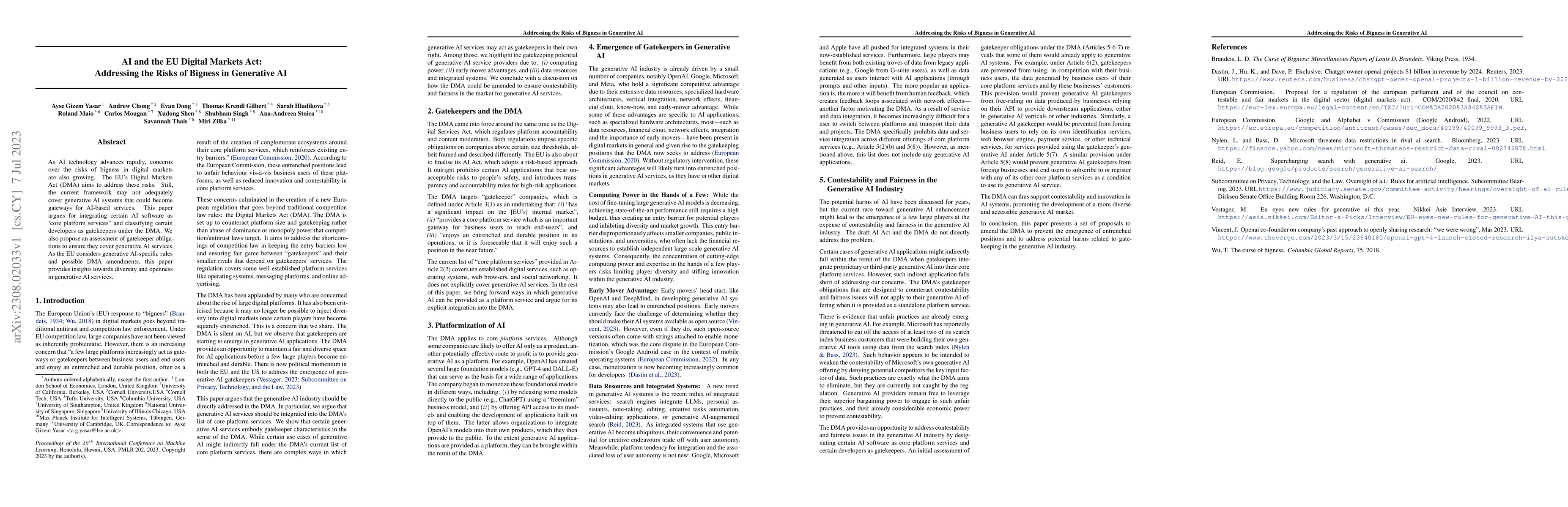 Thumbnail for AI and the EU Digital Markets Act: Addressing the Risks of Bigness in
  Generative AI