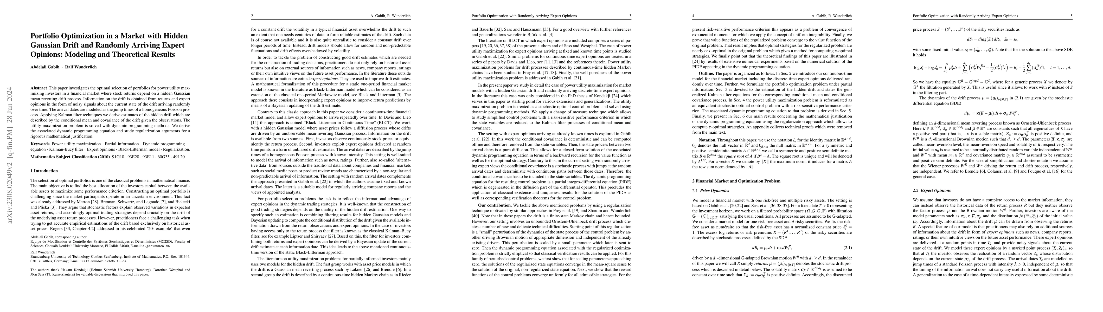 Thumbnail for Portfolio Optimization in a Market with Hidden Gaussian Drift and
  Randomly Arriving Expert Opinions: Modeling and Theoretical Results