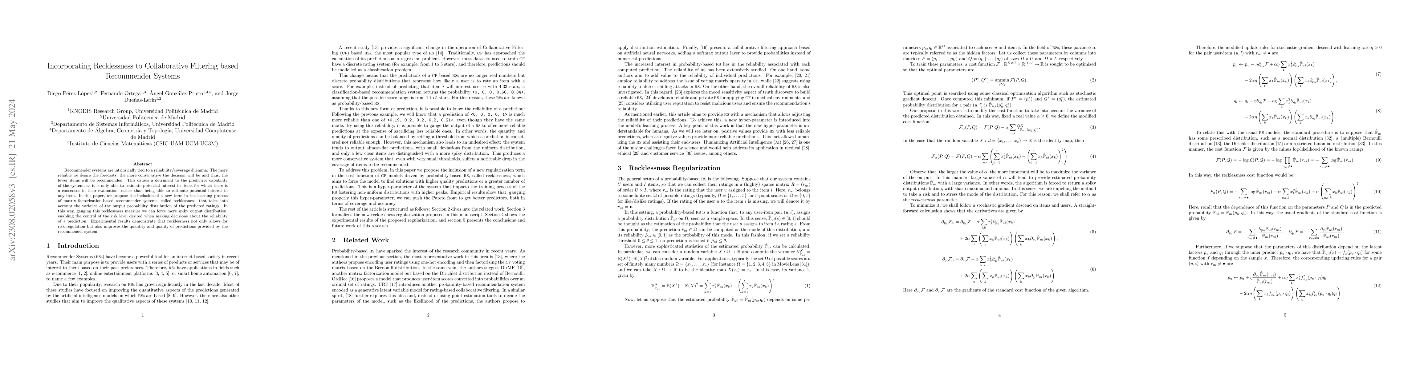 Thumbnail for Incorporating Recklessness to Collaborative Filtering based Recommender
  Systems