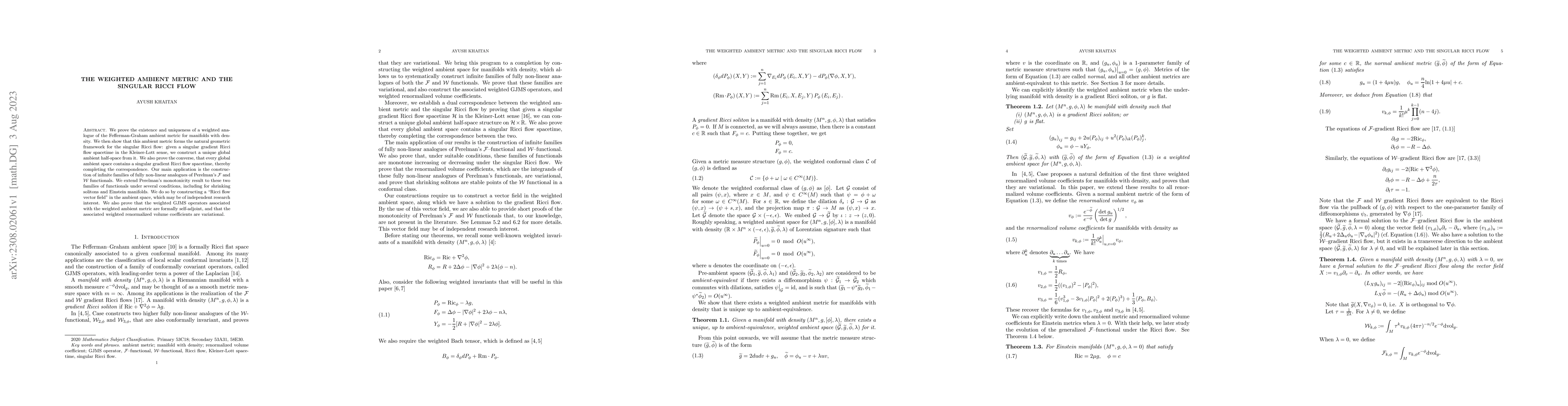 Thumbnail for The weighted ambient metric and the singular Ricci flow