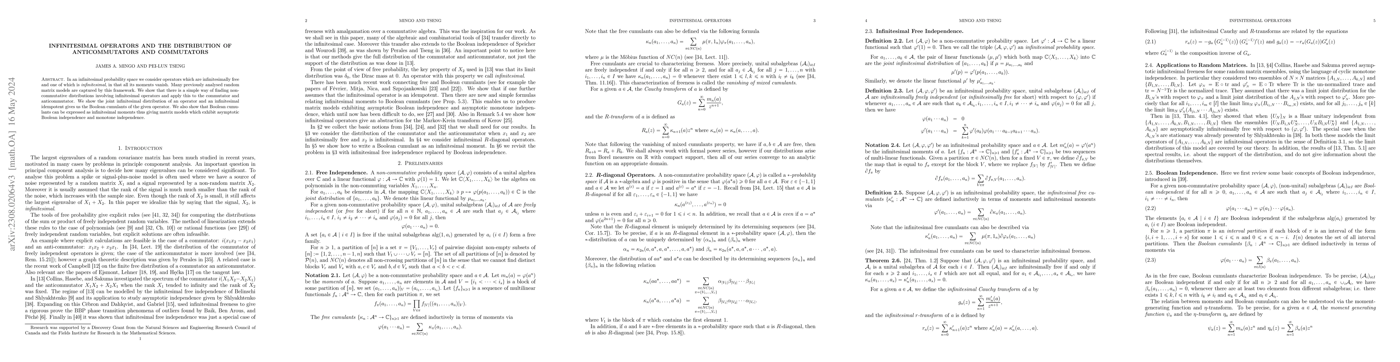 Thumbnail for Infinitesimal Operators and the Distribution of Anticommutators and
  Commutators