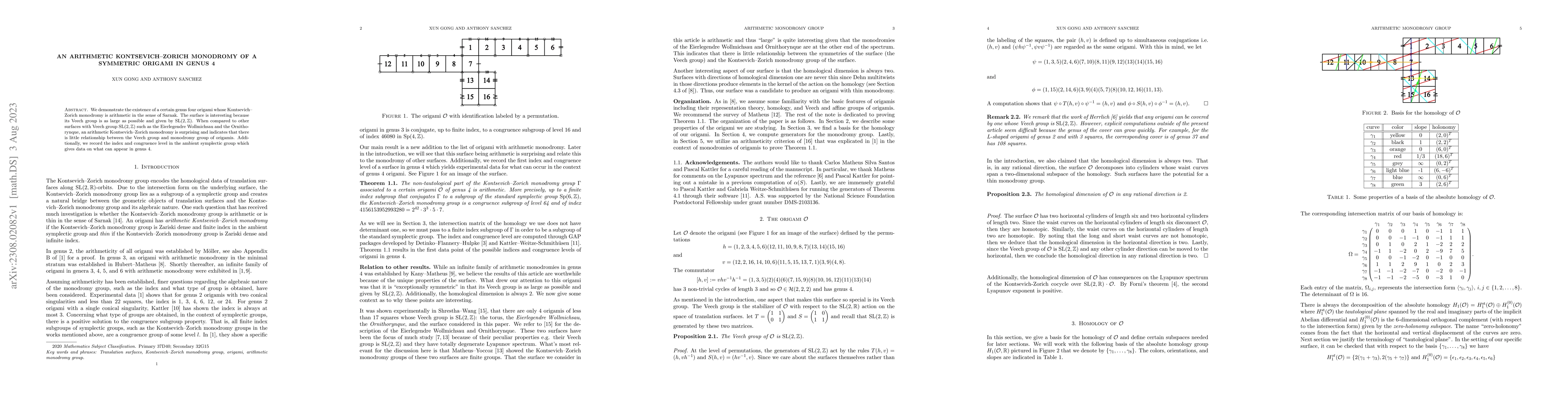 Thumbnail for An arithmetic Kontsevich--Zorich monodromy of a symmetric origami in
  genus 4