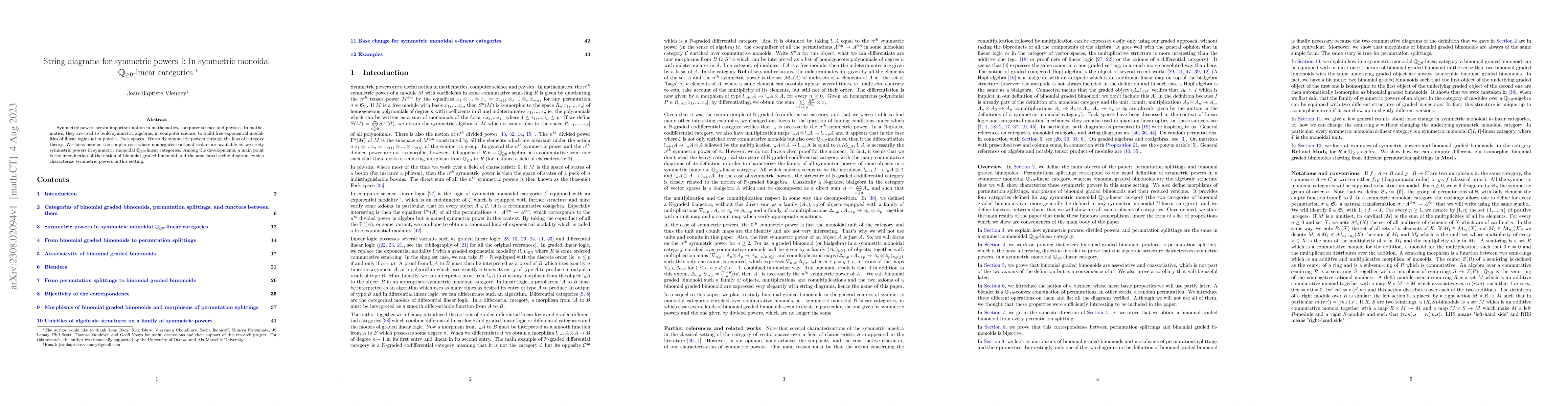 Thumbnail for String diagrams for symmetric powers I: In symmetric monoidal
  $\mathbb{Q}_{\ge 0}$-linear categories