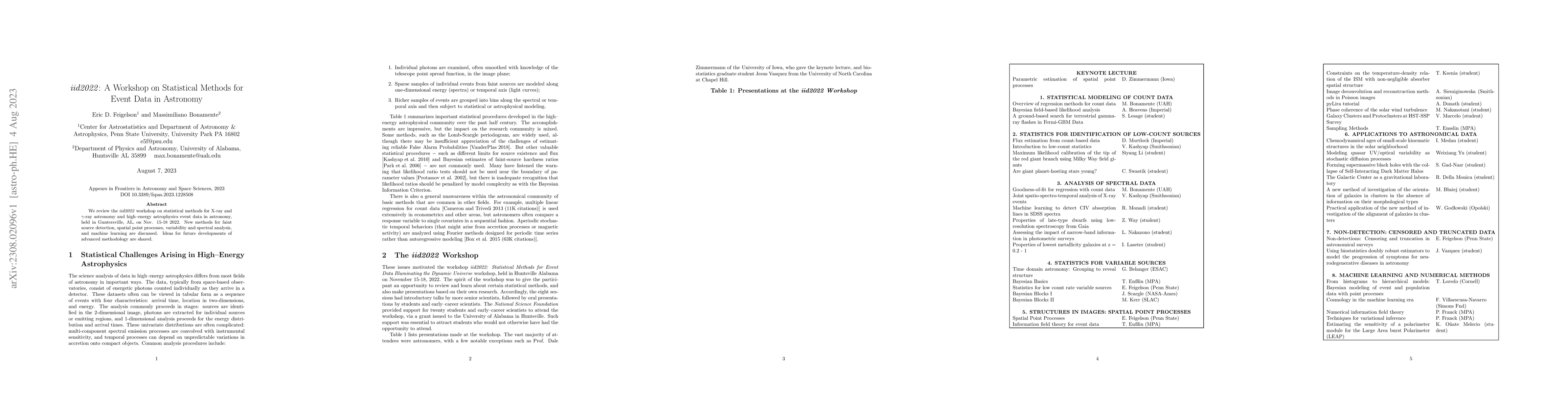 Thumbnail for iid2022: A Workshop on Statistical Methods for Event Data in Astronomy
