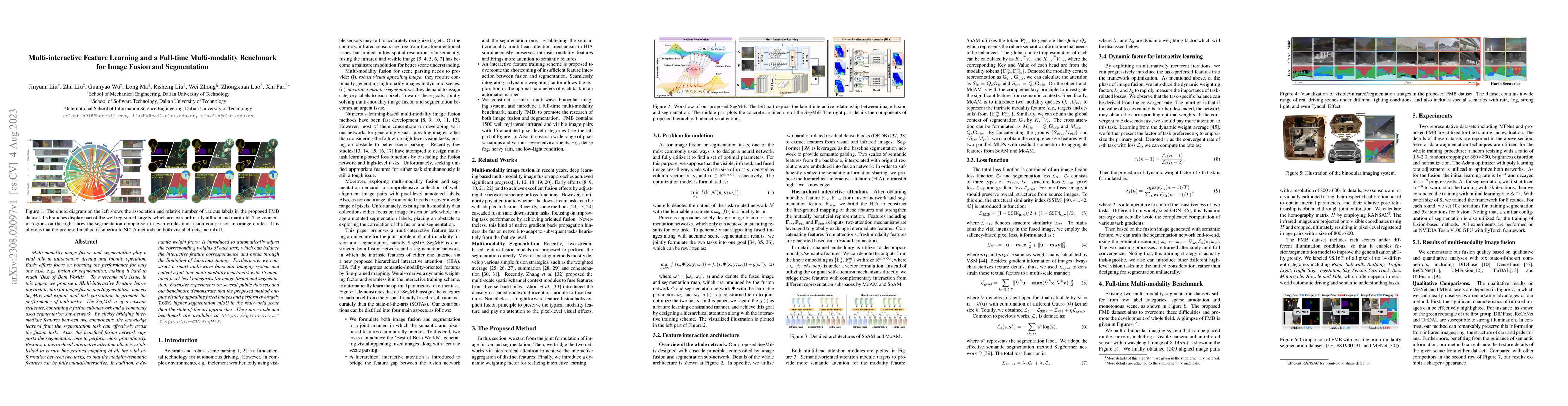 Thumbnail for Multi-interactive Feature Learning and a Full-time Multi-modality
  Benchmark for Image Fusion and Segmentation