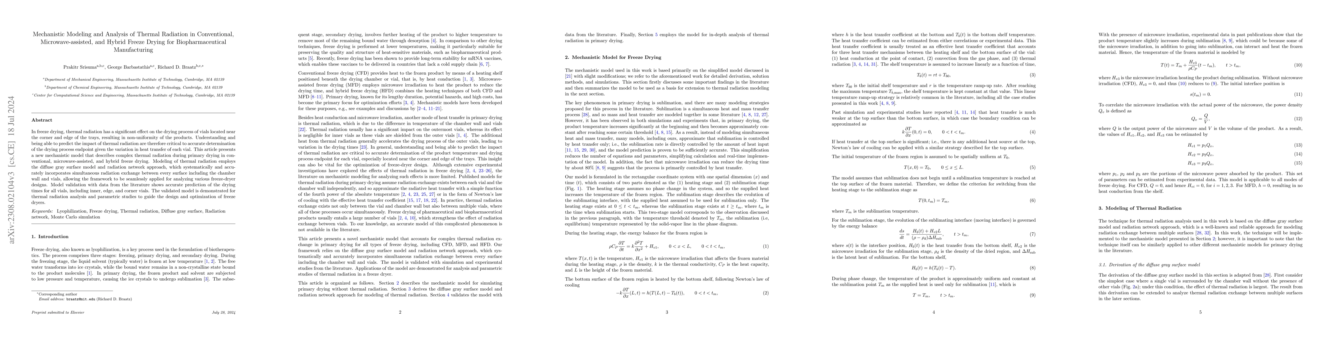 Thumbnail for Mechanistic Modeling and Analysis of Thermal Radiation in Conventional,
  Microwave-assisted, and Hybrid Freeze Drying for Biopharmaceutical
  Manufacturing