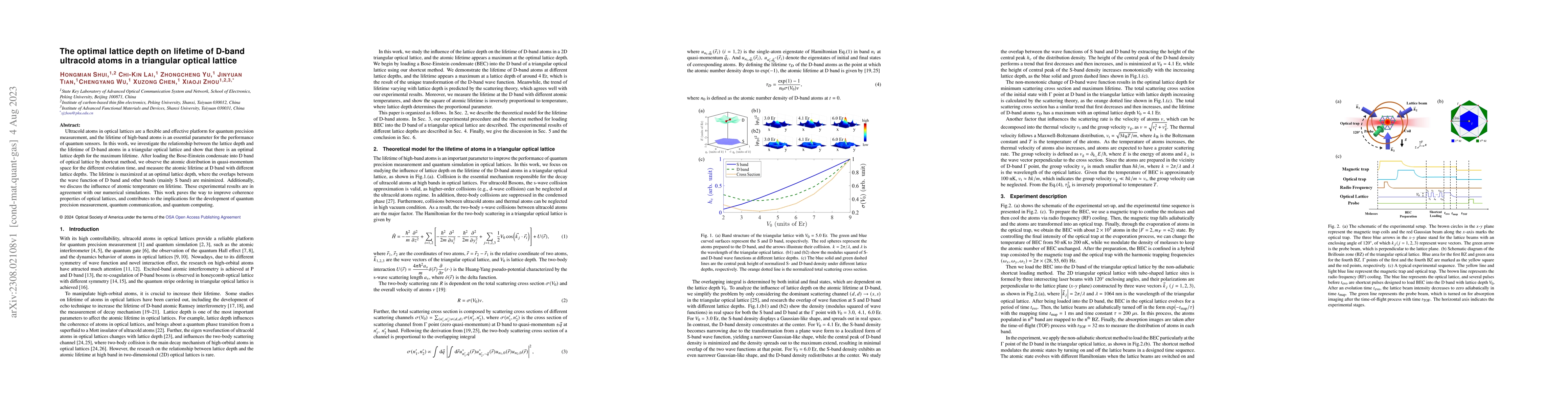 Thumbnail for Optimal lattice depth on lifetime of D-band ultracold atoms in a
  triangular optical lattice