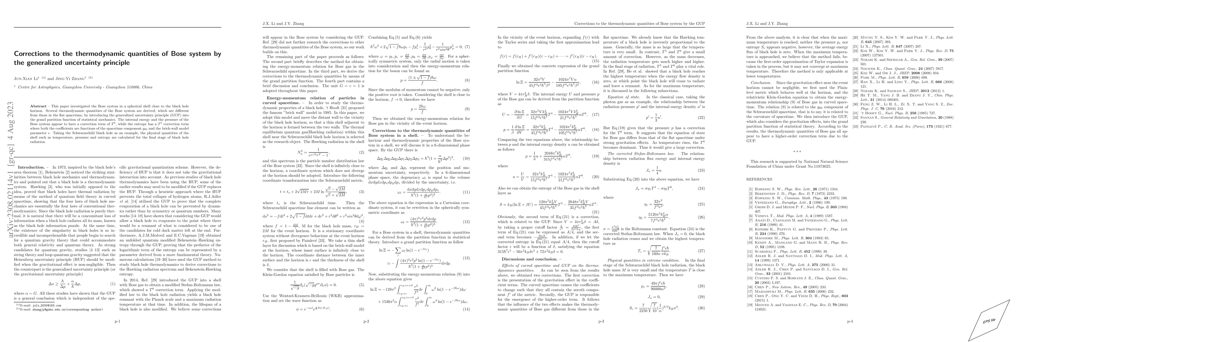 Thumbnail for Corrections to the thermodynamic quantities of Bose system by the
  generalized uncertainty principle