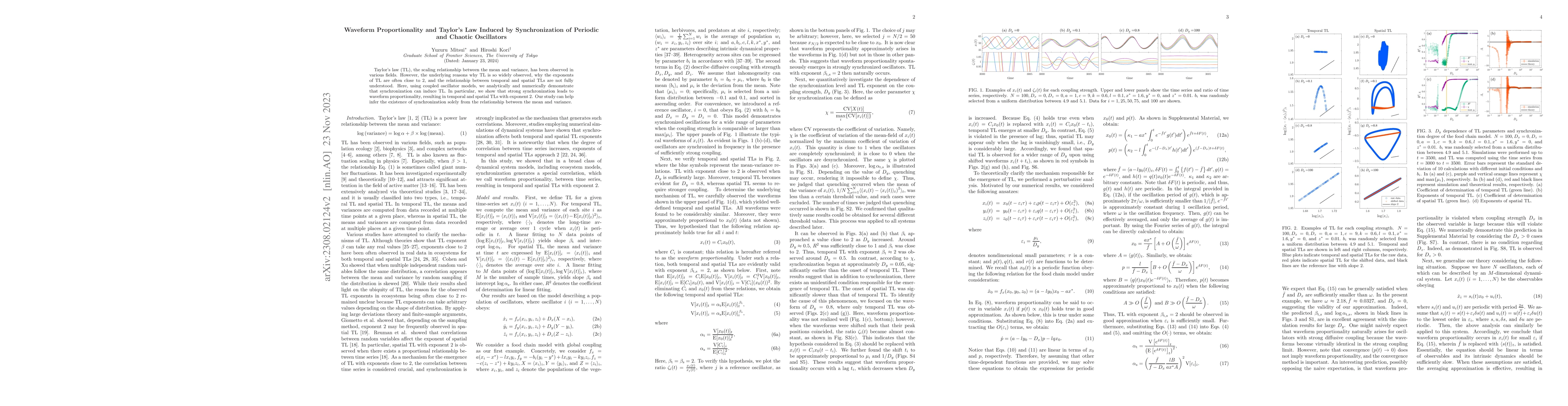 Thumbnail for Waveform Proportionality and Taylor's Law Induced by Synchronization of
  Periodic and Chaotic Oscillators