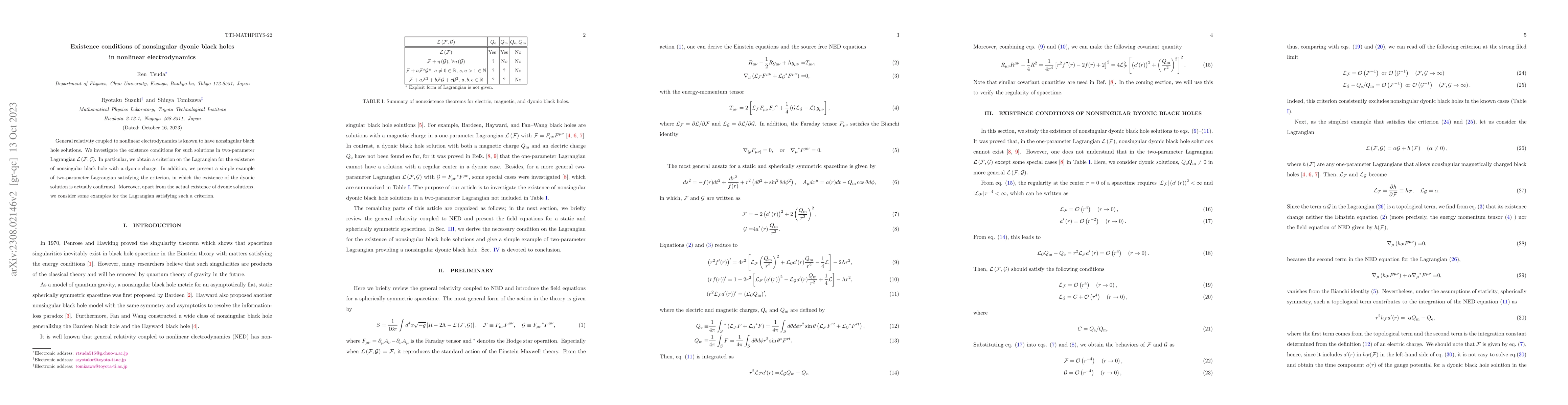 Thumbnail for Existence conditions of nonsingular dyonic black holes in nonlinear
  electrodynamics