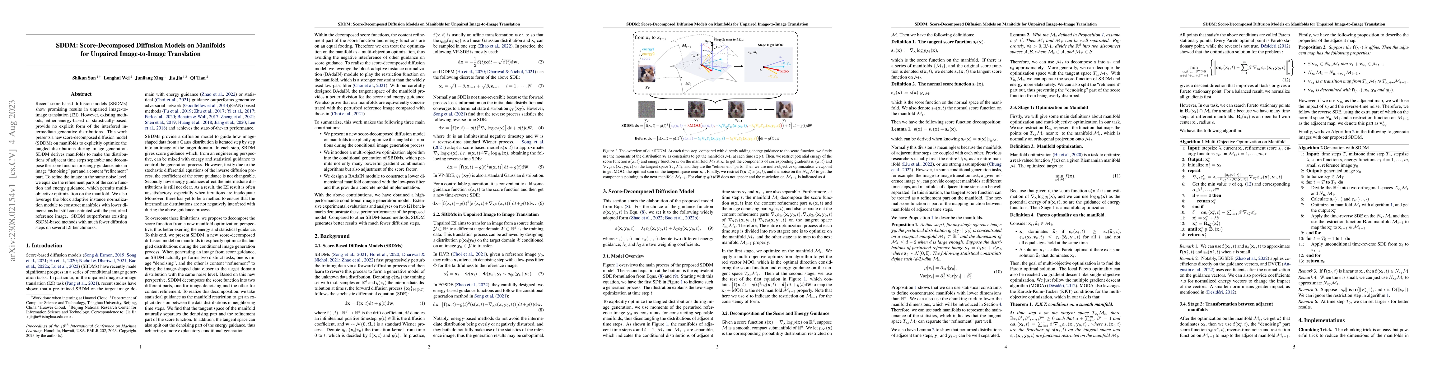 Thumbnail for SDDM: Score-Decomposed Diffusion Models on Manifolds for Unpaired
  Image-to-Image Translation