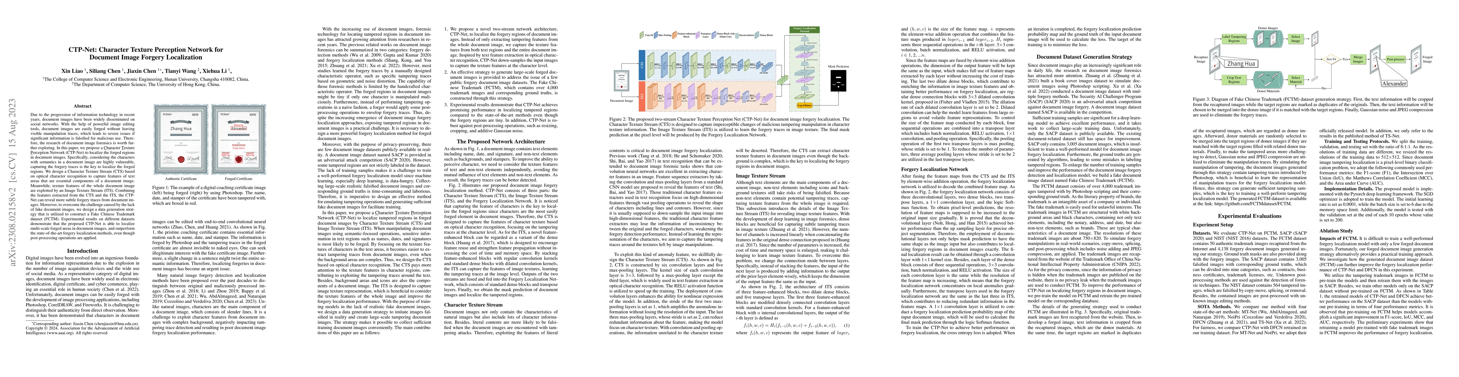 Thumbnail for CTP-Net: Character Texture Perception Network for Document Image Forgery
  Localization